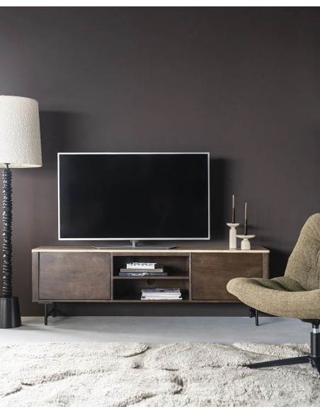 Meuble TV en manguier et travertin Lio