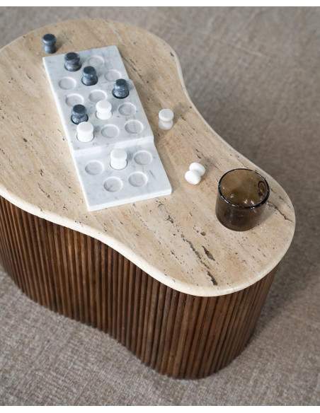 Table basse en manguier et travertin Mari