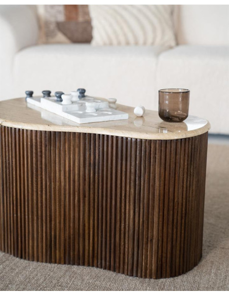 Table basse en manguier et travertin Mari