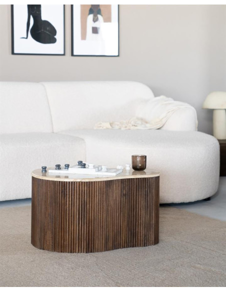 Table basse en manguier et travertin Mari