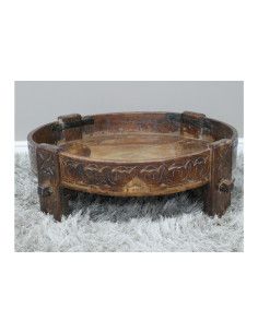Petite table basse ronde en bois de cèdre - Table basse d'appoint marocaine