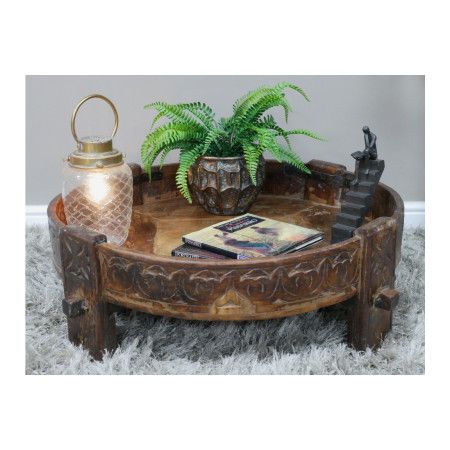 Petite table basse ronde en bois de cèdre - Table basse d'appoint marocaine