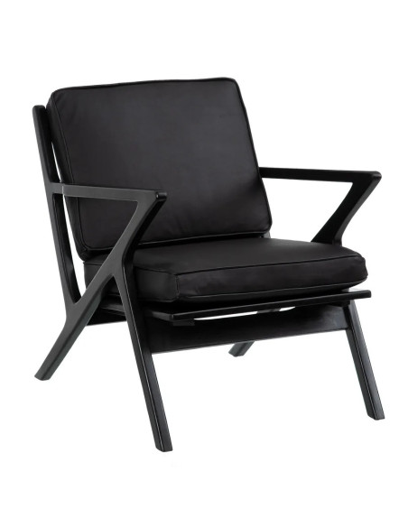 Fauteuil confortable noir en teck et cuir