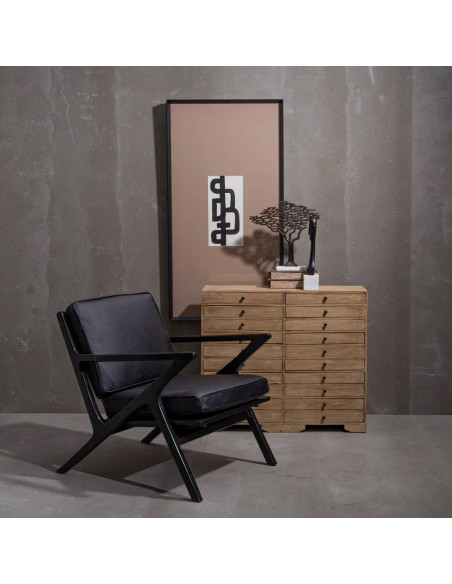 Fauteuil confortable noir en teck et cuir