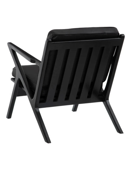 Fauteuil confortable noir en teck et cuir