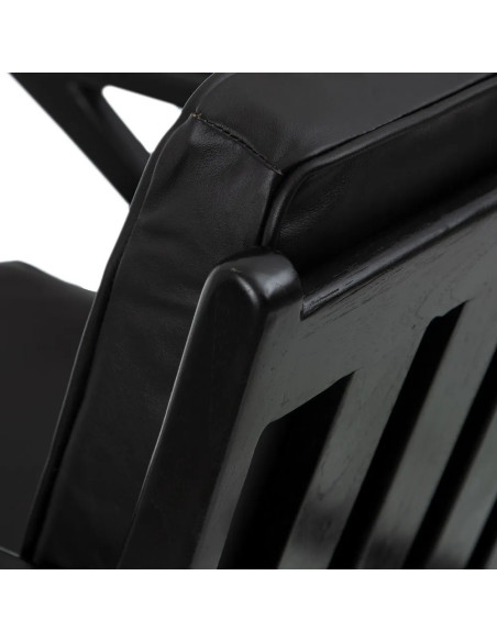 Fauteuil confortable noir en teck et cuir
