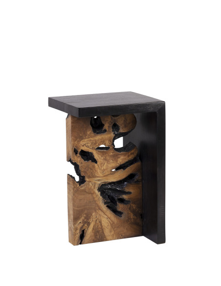 Table d'appoint racine de teck teinté noir