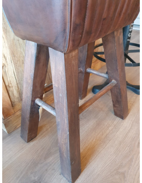 Tabouret gymnaste de bar en cuir et manguier