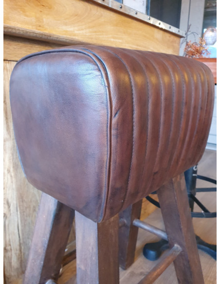 Tabouret gymnaste de bar en cuir et manguier