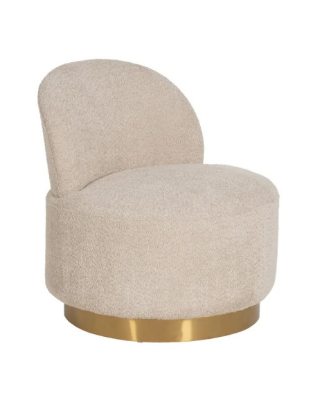 Fauteuil lounge arrondi en tissu et métal doré