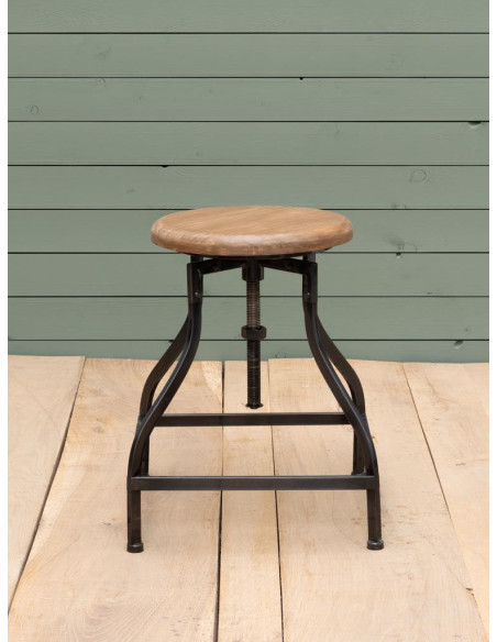 Tabouret ajustable en métal et assise bois