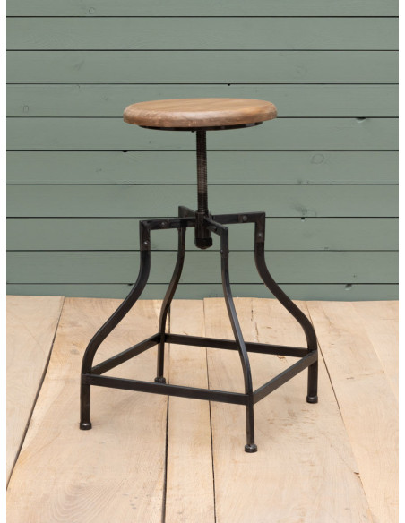Tabouret ajustable en métal et assise bois