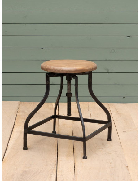 Tabouret ajustable en métal et assise bois