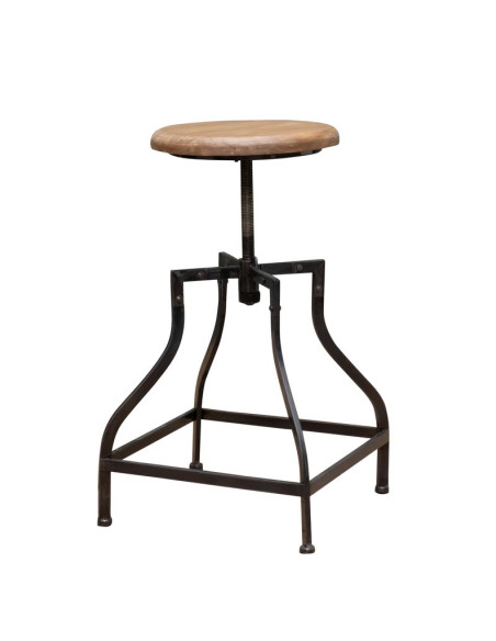 Tabouret ajustable en métal et assise bois