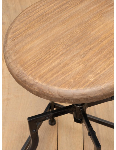 Tabouret ajustable en métal et assise bois