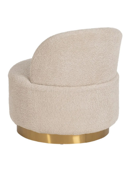 Fauteuil lounge arrondi en tissu et métal doré