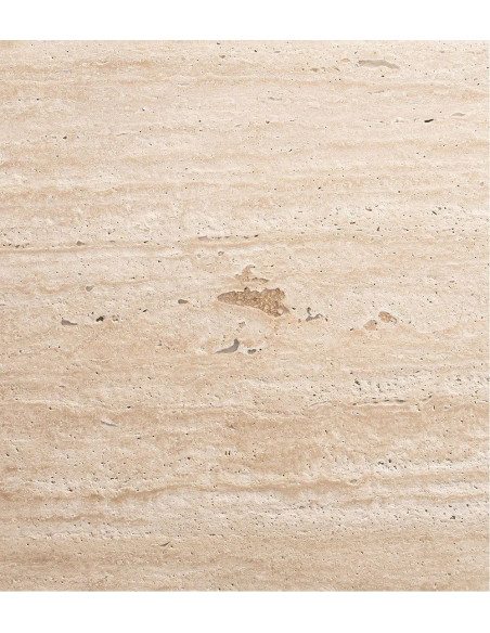 Table de salon ovale en travertin avec pieds bois teinté