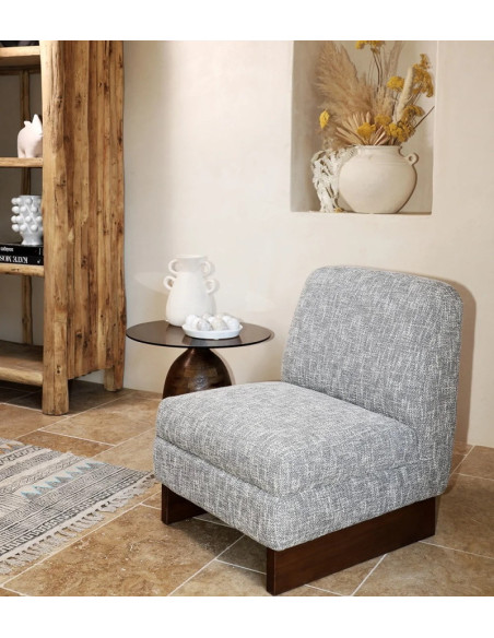 Fauteuil bas de salon cubique en tissu chiné