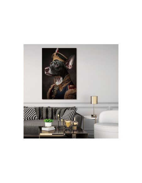 Grand cadre en verre chien tenue militaire 120 cm