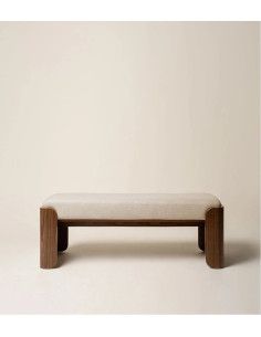 Banc en bois chêne massif assise rembourrée tissu gris VINTAGE Choix  Dimensions 100 cm