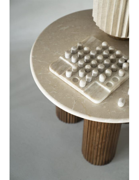 Table basse ronde en marbre et manguier Xavi