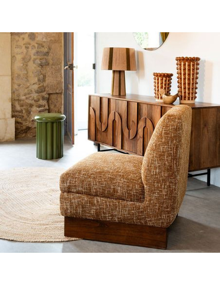 Fauteuil bas de salon cubique en tissu chiné