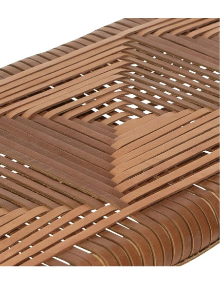 Banc en bois avec assise cuir tressée