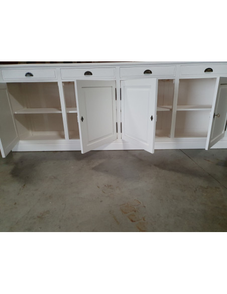 Enfilade crème en pin massif 4 portes et 4 tiroirs 248 cm