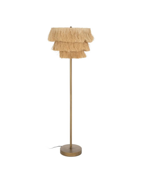 Lampadaire abat-jour raphia pied métallique doré