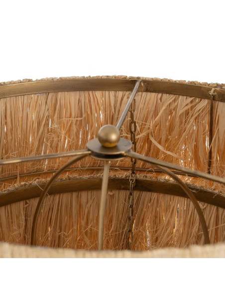 Lampadaire abat-jour raphia pied métallique doré