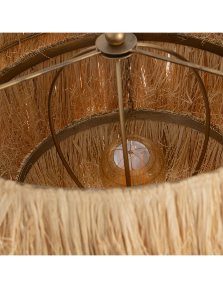 Lampadaire abat-jour raphia pied métallique doré