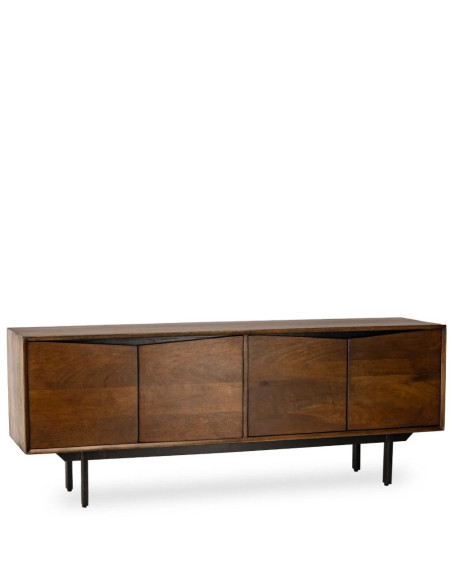 Meuble TV 4 portes en manguier teinté et métal