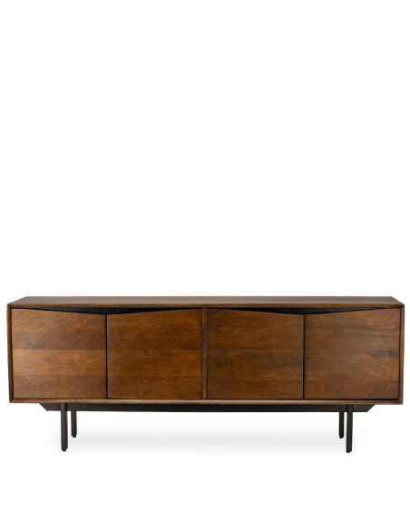 Meuble TV 4 portes en manguier teinté et métal