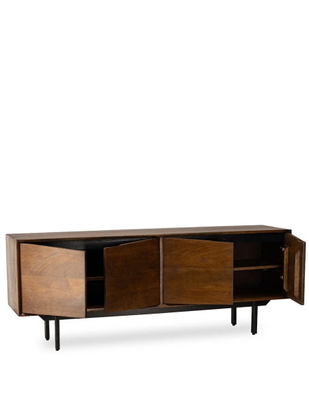 Meuble TV 4 portes en manguier teinté et métal