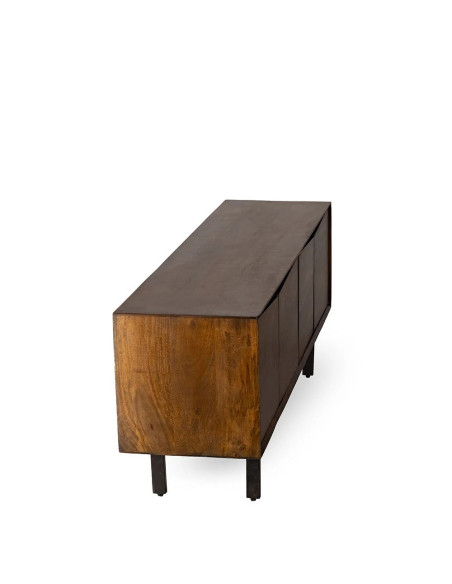 Meuble TV 4 portes en manguier teinté et métal