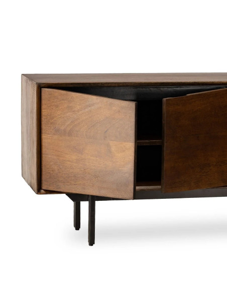 Meuble TV 4 portes en manguier teinté et métal