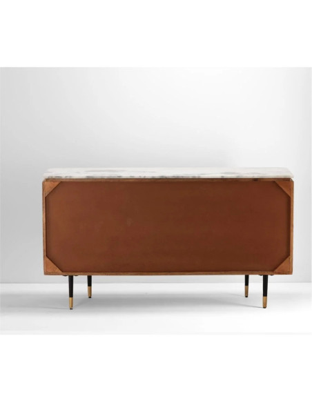 Buffet rétro en manguier strié et marbre