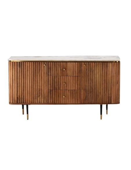 Buffet rétro en manguier strié et marbre