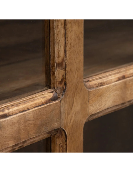 Vitrine haute en manguier avec portes vitrées