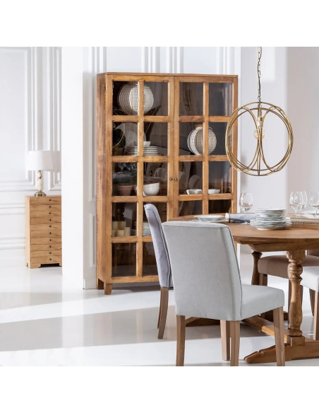 Vitrine haute en manguier avec portes vitrées