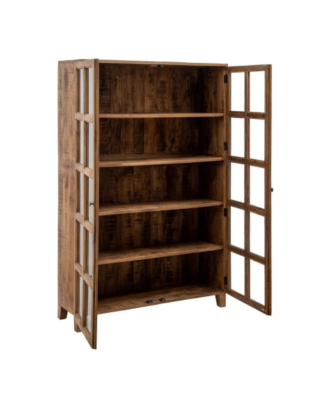 Vitrine haute en manguier avec portes vitrées