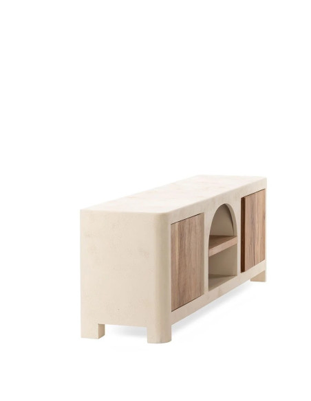 Meuble TV en bois d'acacia naturel et écru