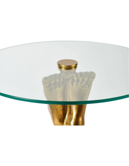 Guéridon pied en aluminium doré et plateau verre
