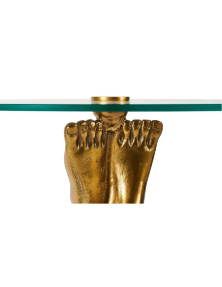 Guéridon pied en aluminium doré et plateau verre