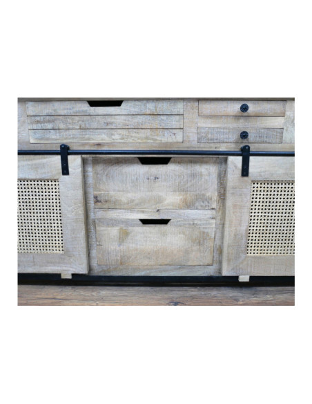 Buffet avec portes coulissantes en rotin