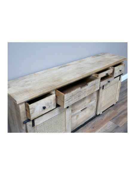 Buffet avec portes coulissantes en rotin