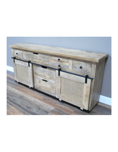 Buffet avec portes coulissantes en rotin