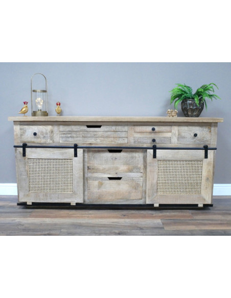 Buffet avec portes coulissantes en rotin