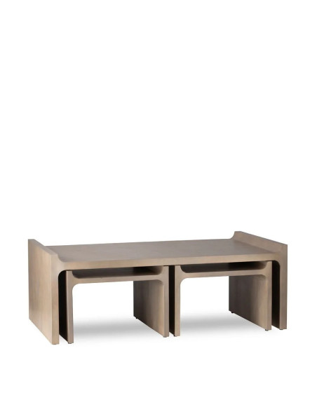 Set de 3 tables basses rectangulaires en manguier blanchi