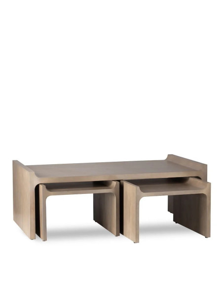 Set de 3 tables basses rectangulaires en manguier blanchi
